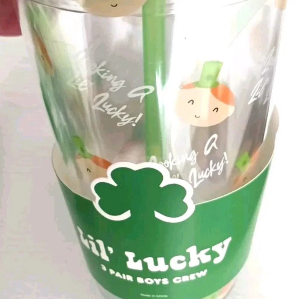 St. Patrick's Day Born Lucky Youth 3-Pack Socks + Reuseable Cup -New Tags